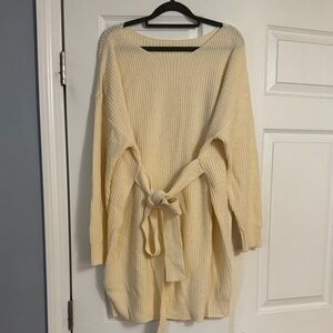 Cream Knit Sweater Dress with Belt